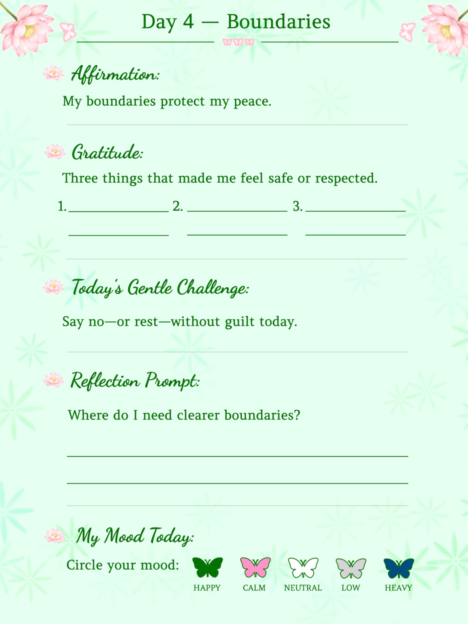 self love healing journal daily page example