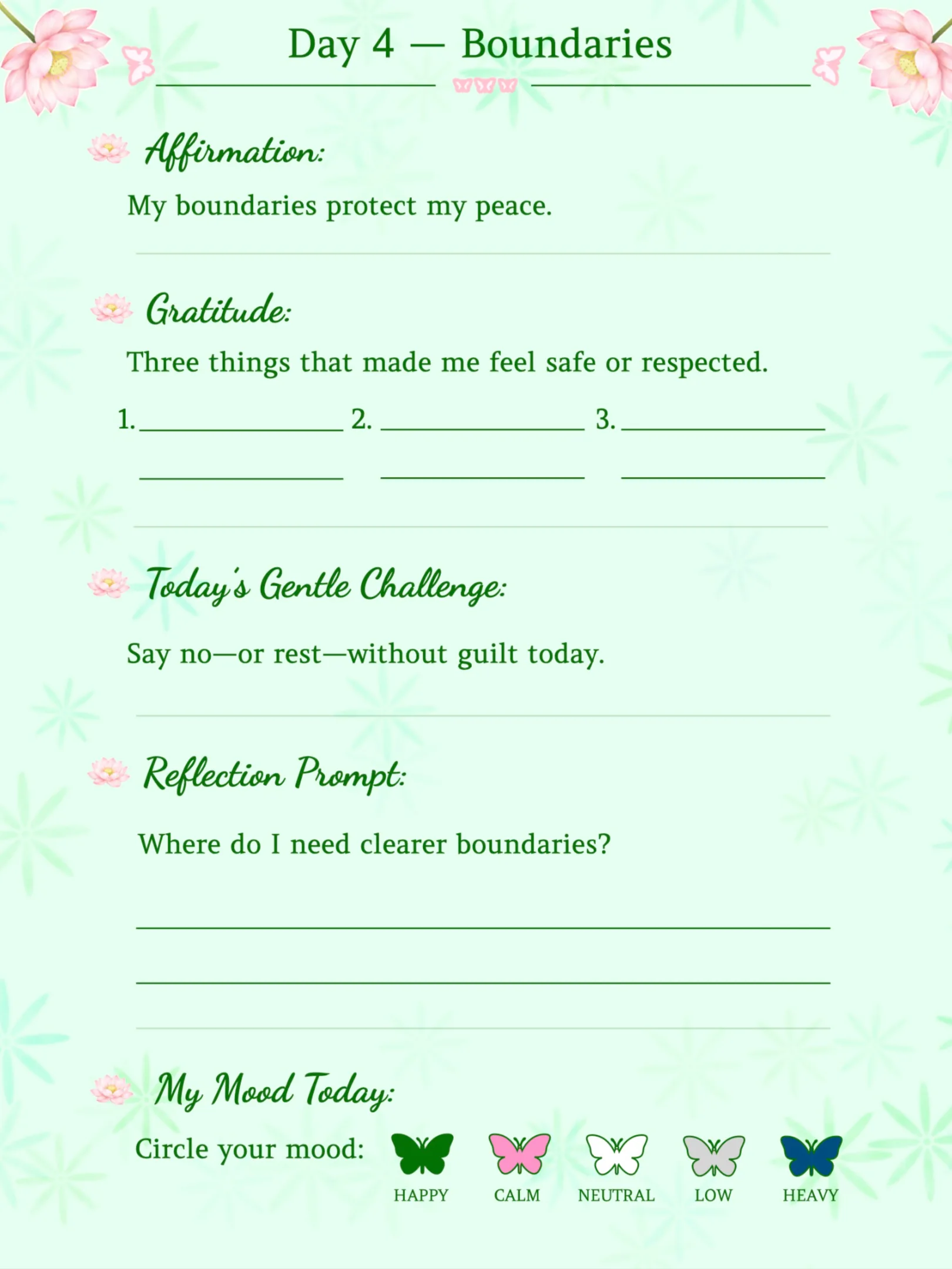 self love healing journal daily page example